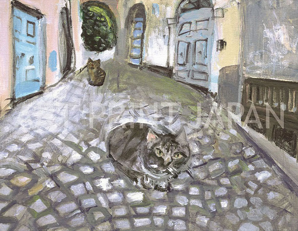 久下貴史 版画（キャンバスジクレー） 「きれいな街オルヴィエートの猫