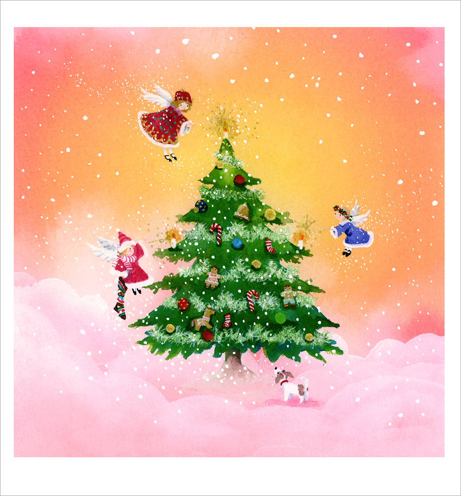 横山真弥 版画 アーカイバル 天使のクリスマスツリー 7422 アート フレーム 絵と額縁の専門店