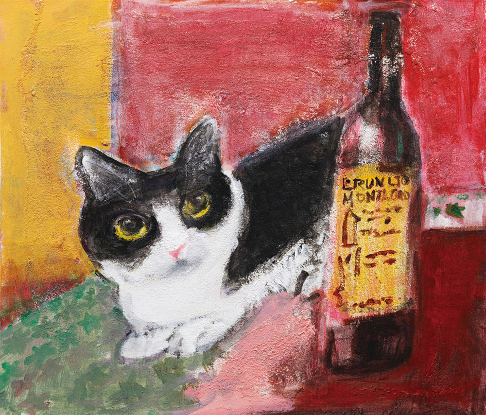 久下貴史 版画（キャンバスジクレー） 猫にワインは豚に真珠的かも ...